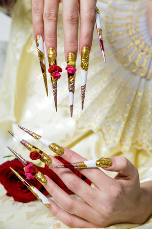 gel nails painted. manicure. handの写真素材