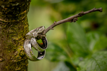 wedding rings gold and silver, macroの写真素材