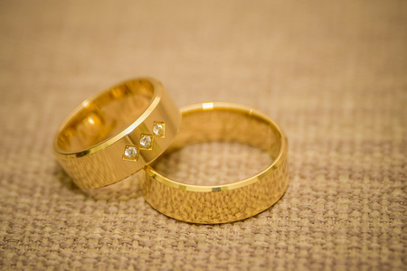 wedding rings gold and silver, macroの写真素材