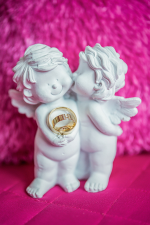 wedding rings gold and silver, macroの写真素材