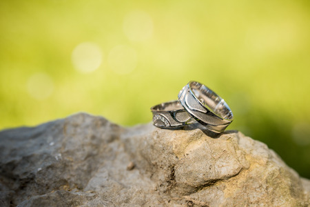 wedding rings gold and silver, macroの写真素材
