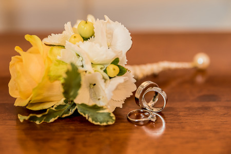 wedding rings gold and silver, macroの写真素材