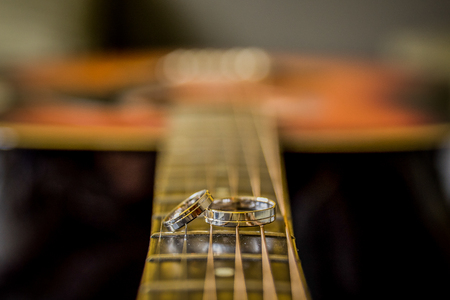 wedding rings gold and silver, macroの写真素材
