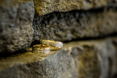 wedding rings gold and silver, macroの写真素材