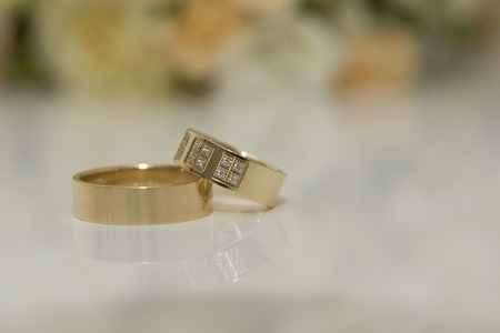 wedding rings gold and silver, macroの写真素材
