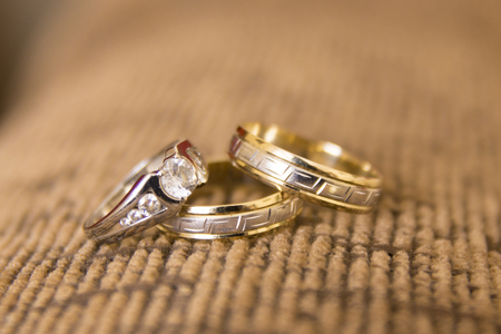 wedding rings gold and silver, macroの写真素材