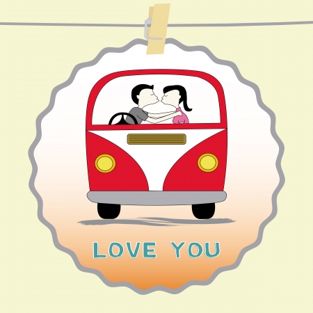 Boy and girl are kissing in the van  Card for valentine day のイラスト素材