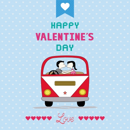 Boy and girl are kissing in the van のイラスト素材