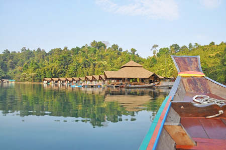 View of resort in Ratchaprapha Dam, Khao Sok National Park, Surat Thani Province, Thailandのeditorial素材