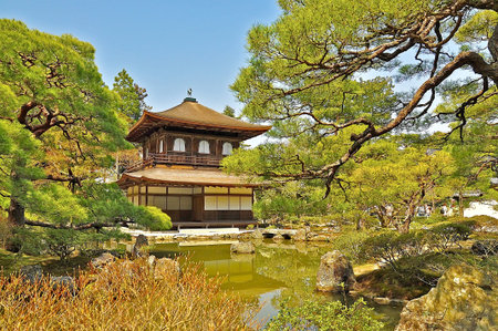 Ginkakuji  Silver Pavilion  is a Zen temple along Kyoto s eastern mountains  Higashiyama   In 1482, shogun Ashikaga Yoshimasa built his retirement villa on the grounds of today s temple のeditorial素材