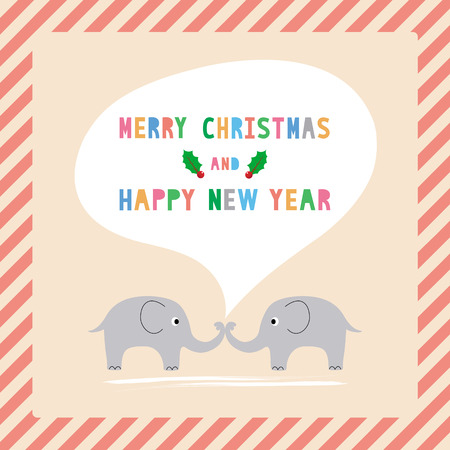 Elephants card for Merry Christmas and Happy New Year.のイラスト素材