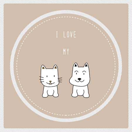 I love my dog and cat.のイラスト素材