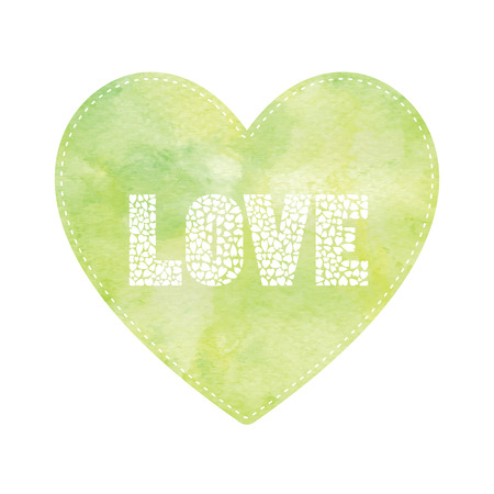 Love lettering on green and yellow heart card.のイラスト素材
