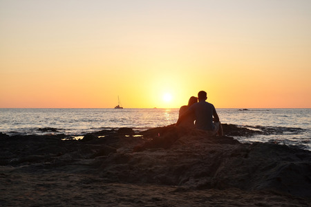 Couple in Nang Thong beach at Khao Lak. Phang Nga, Thailand.の写真素材