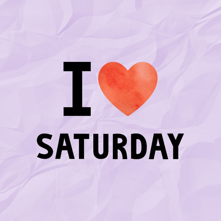 I love Saturday with red watercolor heart on violet crinkle paper.の写真素材