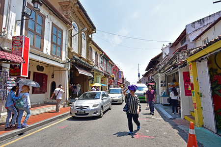 MELAKA, MALAYSIA - AUGUST 01, 2015: Jonker Street is the centre street of Chinatown in Malacca. It was listed as a UNESCO World Heritage Site on 7 July 2008.のeditorial素材