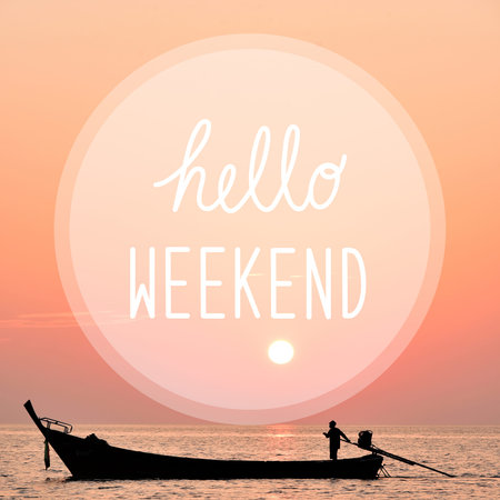 Happy weekend greeting on sea view at Lipe island, Satun, Thailand.の写真素材