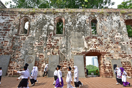 MALACCA; MALAYSIA - AUGUST 1 2015 : St Paul's Church in Malacca Malaysia. St. Paul's Church is a church that was built in 1521; the oldest church building in Malaysia and Southeast Asia.のeditorial素材