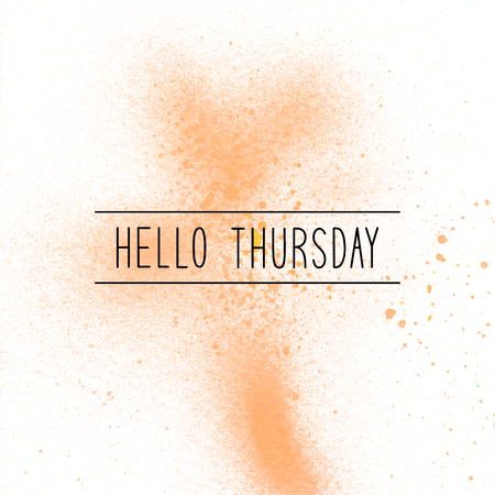 Hello Thursday text on orange spray paint background.の写真素材