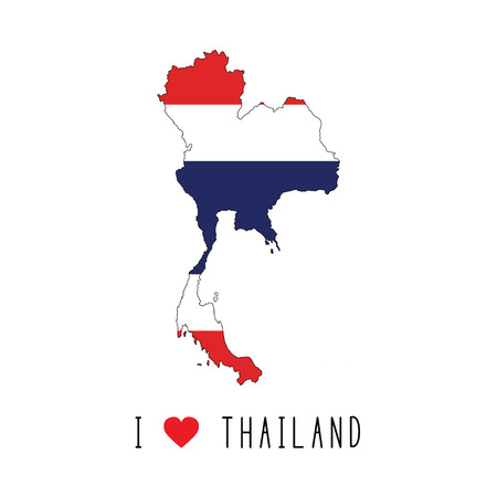 I love Thailand text and Thailand flag on map of country on white background.のイラスト素材