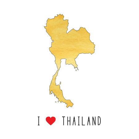 I love Thailand text and yellow watercolor on map of country on white background.のイラスト素材