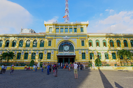 HO CHI MINH, VIETNAM - NOVEMBER 23, 2016: Architecture outside Saigon Central Post Office. It was built by the French in 1886 and is now a tourist attraction Popular in Ho Chi Minh city, Vietnam.のeditorial素材