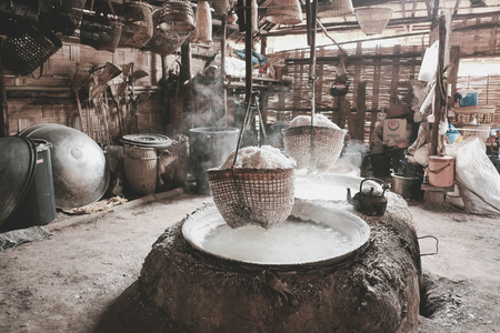 Mountainous Salt, traditional salt making at Amphoe Bo Kluea, Nan province, Thailandの写真素材