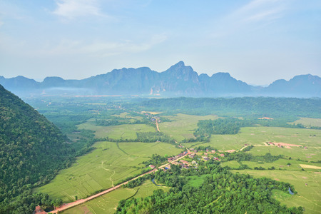 Landscape view from Pha Ngeun view point (Silver cliff) at Vang Vieng, Laos.の写真素材