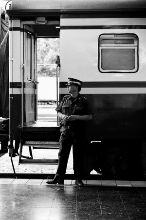 CHIANGMAI, THAILAND - SEPTEMBER 10 2016 : Train officials working at Chiangmai Railway Station in...