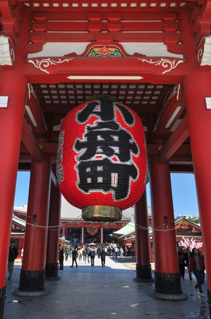 TOKYO, JAPAN - APRIL 05 : Tourists visit Sensoji temple on April 05, 2014 in Tokyo, Japan. Sensoji temple is the most famous attraction in Asakusa.のeditorial素材