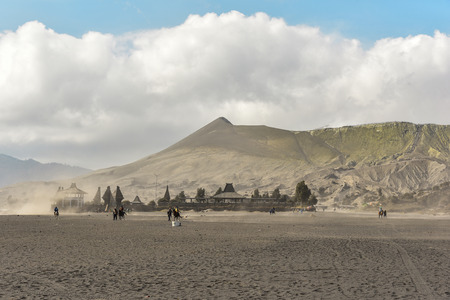 EAST JAVA, INDONESIA - OCT 19, 2015 : Unidentified horse riders for rent to Mount Bromo in East Java, Indonesia. Mt. Bromo is an active volcano and part of the Tengger massif, in East Java.のeditorial素材