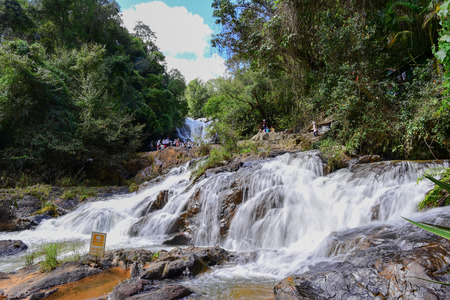 DALAT, VIETNAM - NOVEMBER 27, 2016: Unidentified tourists in Datanla waterfall. It is one of the more easily accessed falls in the vicinity of Dalat.のeditorial素材