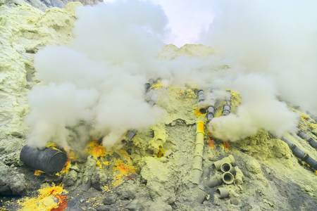 Sulfur in Kawah Ijen volcano crater, East Java, Indonesiaの写真素材