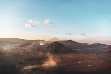 View of Mount Bromo and Batok during Sunrise in Bromo Tengger Semeru National Park, East Java,...