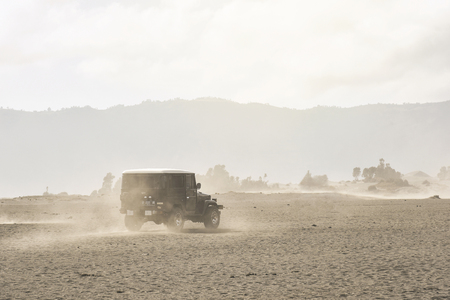 EAST JAVA, INDONESIA - OCT 19 : Unidentified 4x4 Jeep for rent at Mount Bromo on October 19, 2015 in East Java, Indonesia. Mount Bromo is one of the most visited tourist attractions.のeditorial素材