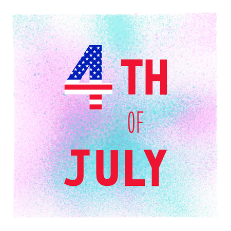 Happy 4th of July on blue and pink spray paint watercolor. Independence Day of United States of America.の写真素材