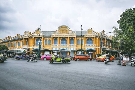 BANGKOK, THAILAND - OCTOBER 15, 2018 : Street photography and old building at Na Phra Lan Road in Bangkok, Thailand.のeditorial素材
