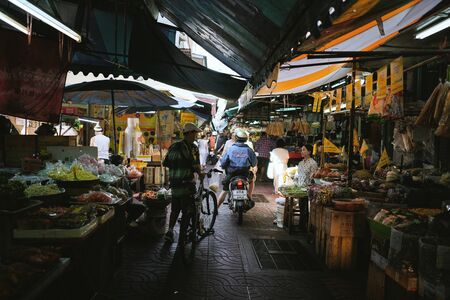CHINATOWN, BANGKOK, THAILAND - 16 OCTOBER, 2018 : Unidentified people walking in Yaowarat(Chinatown) at Chinese Vegetarian Food Festival in Bangkok, Thailand.のeditorial素材