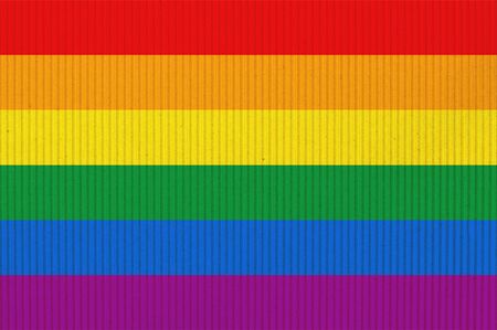 LGBT pride flag or Rainbow pride flag on corrugated cardboard useful as a background.の写真素材