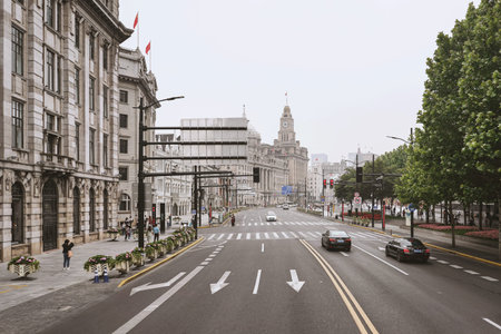 SHANGHAI, CHINA - MAY 19, 2019: Old buildings of Shanghai at the Bund or Waitan in Shanghai, China.