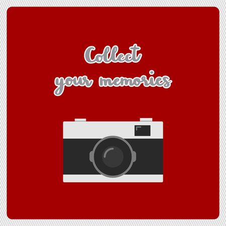 Camera icon with collect your memories hand lettering on red background.のイラスト素材