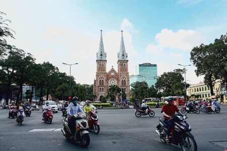 HO CHI MINH, VIETNAM - NOVEMBER 23, 2016: Notre Dame Cathedral (Vietnamese: Nha Tho Duc Ba). It was constructed between 1863 and 1880.のeditorial素材