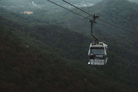 NGONG PING , HONG KONG - MARCH 30, 2018 : Unidentified people are on Ngong Ping 360 cable car. It is...