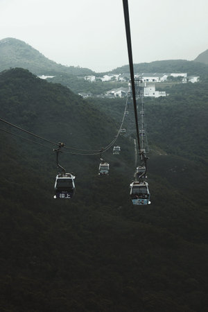 NGONG PING , HONG KONG - MARCH 30, 2018 : Unidentified people are on Ngong Ping 360 cable car. It is...