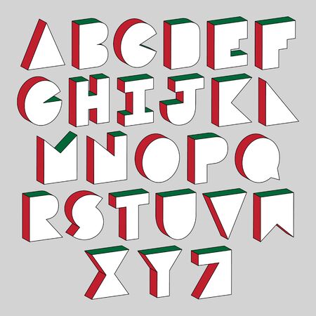 Alphabet letters with 3d isometric effect on gray background. Christmas style.のイラスト素材
