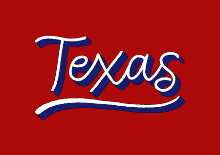 Texas hand lettering with 3d isometric effect on red background.