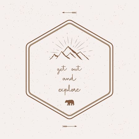 Get out and explore hand lettering with abstract watercolor splatters on brown background.のイラスト素材