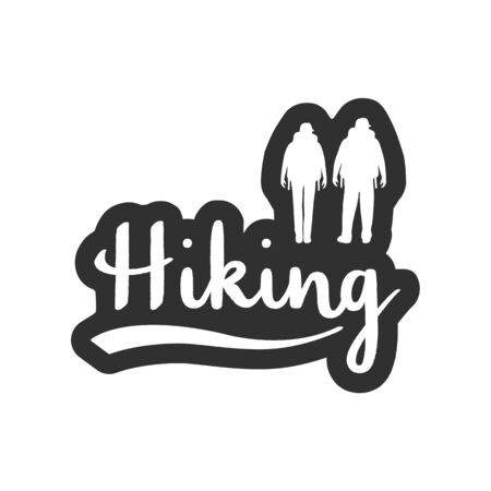 Hiking hand lettering with backpackers. Travel concept.のイラスト素材