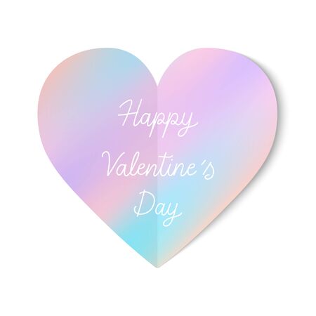 Happy Valentine s Day hand lettering with pastel heart icon on white background. Origami style.のイラスト素材