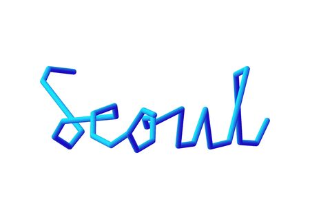 Seoul hand lettering with blue 3d effect on white background.のイラスト素材